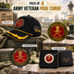 Indian Army Officer Veteran Cap, Stickers, Patch & Pin Combo Pack
