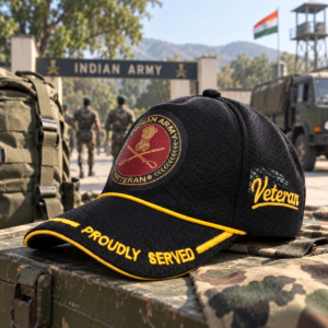 Indian Army Proudly Veteran Baseball Cap (Black Color) - Premium Quality