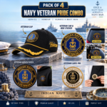 Indian Navy Officer Veteran Cap, Stickers, Patch & Pin Combo Pack