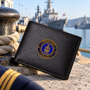 Indian Navy Veteran Black Leather Wallet for Men (Premium Classic Edition)