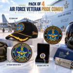 Indian Air Force Officer Veteran Cap, Stickers, Patch & Pin Combo Pack